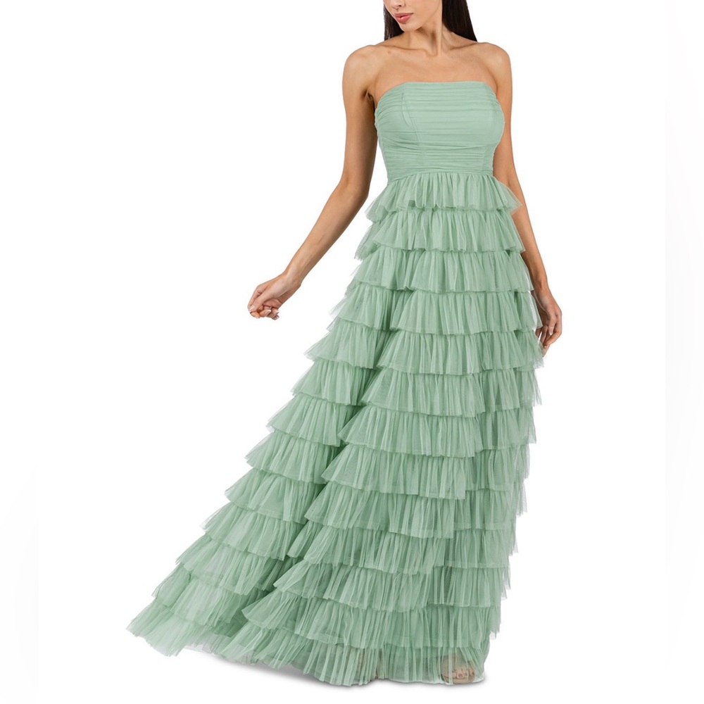 B Darlin Juniors' Strapless Ruffle-Skirt Gown